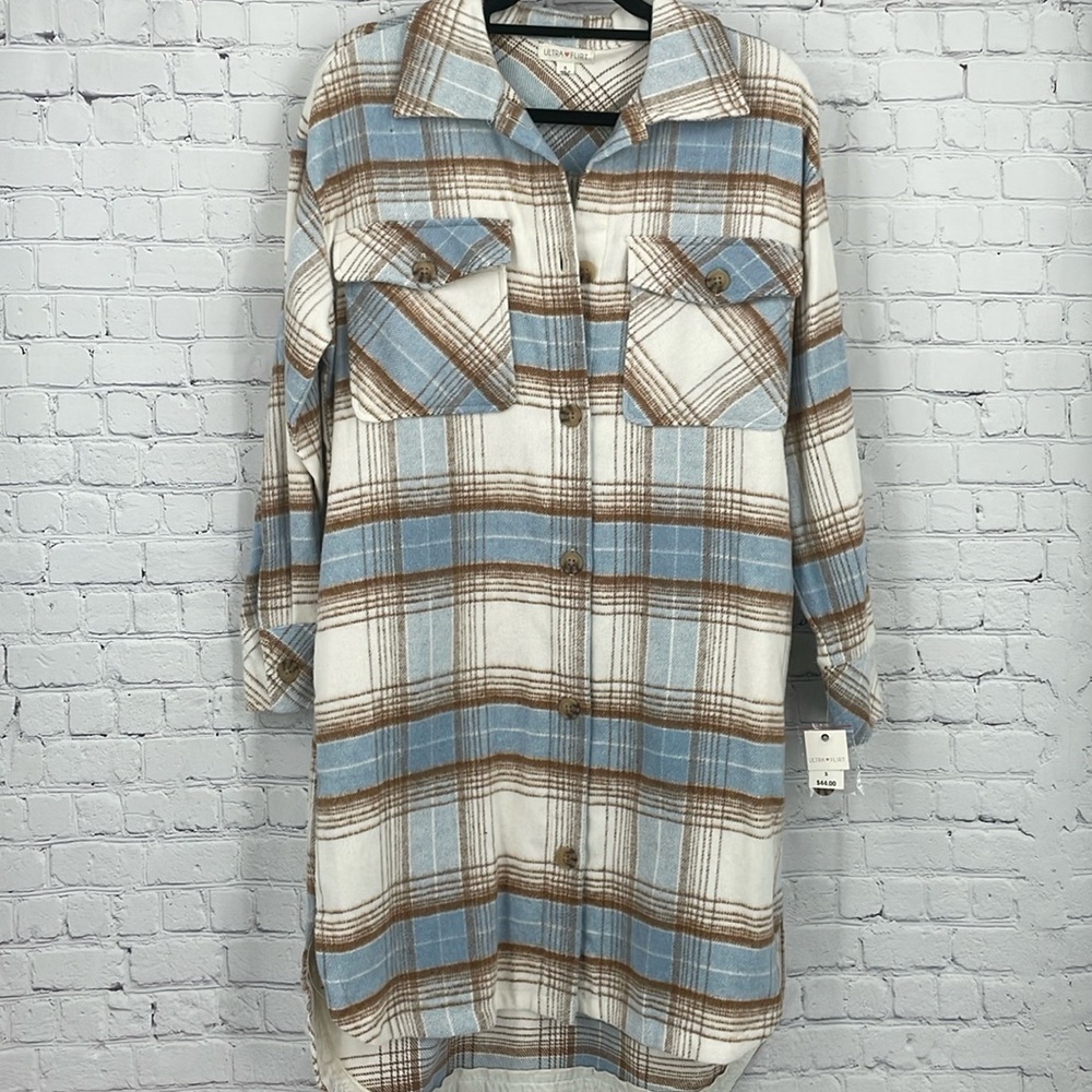Ultra Flirt size small plaid flannel dress button down shacket dress